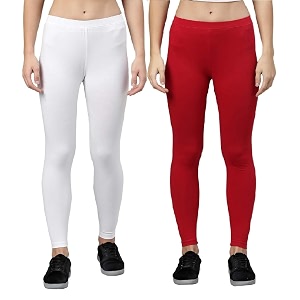 zayanqa combo of 2 slim fit womengirls solid stretchable cotton ankle length leggings with ultrasoft wide elastic waistband comfortable fashionwear