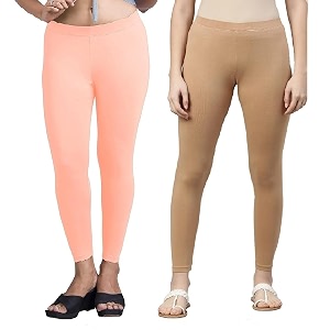 zayanqa combo of 2 slim fit womengirls solid stretchable cotton ankle length leggings with ultrasoft wide elastic waistband comfortable fashionwear
