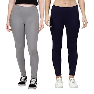zayanqa combo of 2 slim fit womengirls solid stretchable cotton ankle length leggings with ultrasoft wide elastic waistband comfortable fashionwear