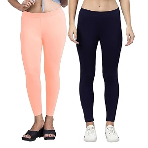 zayanqa combo of 2 slim fit womengirls solid stretchable cotton ankle length leggings with ultrasoft wide elastic waistband comfortable fashionwear