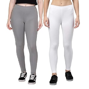 zayanqa combo of 2 slim fit womengirls solid stretchable cotton ankle length leggings with ultrasoft wide elastic waistband comfortable fashionwear