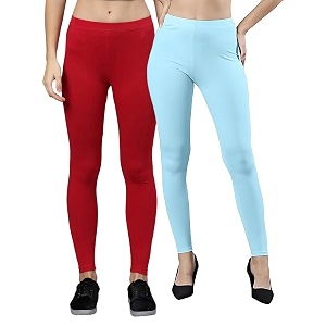 zayanqa combo of 2 slim fit womengirls solid stretchable cotton ankle length leggings with ultrasoft wide elastic waistband comfortable fashionwear