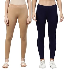 zayanqa combo of 2 slim fit womengirls solid stretchable cotton ankle length leggings with ultrasoft wide elastic waistband comfortable fashionwear