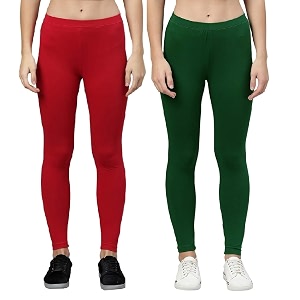 zayanqa combo of 2 slim fit womengirls solid stretchable cotton ankle length leggings with ultrasoft wide elastic waistband comfortable fashionwear