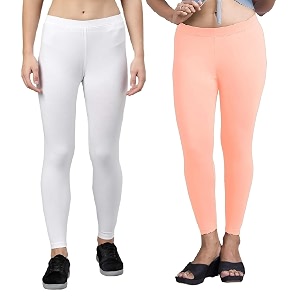 zayanqa combo of 2 slim fit womengirls solid stretchable cotton ankle length leggings with ultrasoft wide elastic waistband comfortable fashionwear
