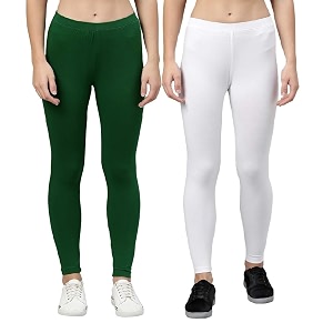 zayanqa combo of 2 slim fit womengirls solid stretchable cotton ankle length leggings with ultrasoft wide elastic waistband comfortable fashionwear