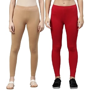 zayanqa combo of 2 slim fit womengirls solid stretchable cotton ankle length leggings with ultrasoft wide elastic waistband comfortable fashionwear