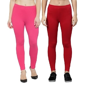 zayanqa combo of 2 slim fit womengirls solid stretchable cotton ankle length leggings with ultrasoft wide elastic waistband comfortable fashionwear