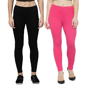 zayanqa combo of 2 slim fit womengirls solid stretchable cotton ankle length leggings with ultrasoft wide elastic waistband comfortable fashionwear
