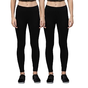 zayanqa combo of 2 slim fit womengirls solid stretchable cotton ankle length leggings with ultrasoft wide elastic waistband comfortable fashionwear