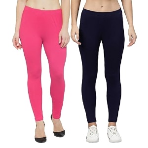 zayanqa combo of 2 slim fit womengirls solid stretchable cotton ankle length leggings with ultrasoft wide elastic waistband comfortable fashionwear