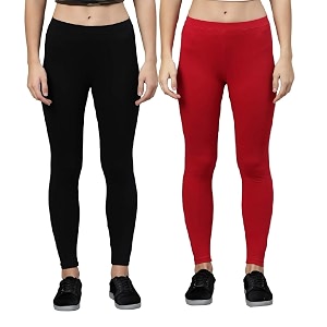 zayanqa combo of 2 slim fit womengirls solid stretchable cotton ankle length leggings with ultrasoft wide elastic waistband comfortable fashionwear