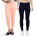 ZAYANQA Combo of 2 Slim Fit Women/Girls Solid Stretchable Cotton Ankle Length Leggings with Ultrasoft Wide Elastic Waistband |Comfortable |Fashionwear|