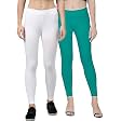 ZAYANQA Combo of 2 Slim Fit Women/Girls Solid Stretchable Cotton Ankle Length Leggings with Ultrasoft Wide Elastic Waistband |Comfortable |Fashionwear|
