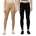 ZAYANQA Combo of 2 Slim Fit Women/Girls Solid Stretchable Cotton Ankle Length Leggings with Ultrasoft Wide Elastic Waistband |Comfortable |Fashionwear|