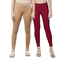 ZAYANQA Combo of 2 Slim Fit Women/Girls Solid Stretchable Cotton Ankle Length Leggings with Ultrasoft Wide Elastic Waistband |Comfortable |Fashionwear|