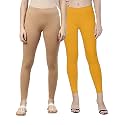 ZAYANQA Combo of 2 Slim Fit Women/Girls Solid Stretchable Cotton Ankle Length Leggings with Ultrasoft Wide Elastic Waistband |Comfortable |Fashionwear|