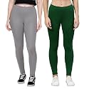 ZAYANQA Combo of 2 Slim Fit Women/Girls Solid Stretchable Cotton Ankle Length Leggings with Ultrasoft Wide Elastic Waistband |Comfortable |Fashionwear|
