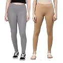 ZAYANQA Combo of 2 Slim Fit Women/Girls Solid Stretchable Cotton Ankle Length Leggings with Ultrasoft Wide Elastic Waistband |Comfortable |Fashionwear|
