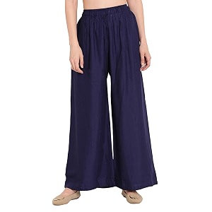 womengirls regular fit flared wide leg non-transparent solid color cotton blend soft rayon fabric palazzo  14 colours  size xs - 2xl