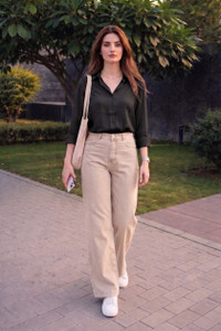 zayla Wide Leg Women Beige Jeans