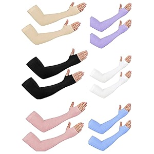 zaysoo womens uv protection gloves for bike riding long hand full finger soft breathable arm sleeve - pink - l size