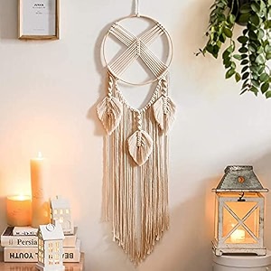 cotton macrame dream catcher type woven feather wall hanging handmade dreamcatcher boho tassels decoration home decor ornament craft gift leaf - 6