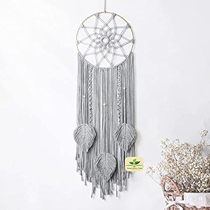 cotton macrame dream catcher type woven feather wall hanging handmade dreamcatcher boho tassels decoration home decor ornament craft gift leaf - 3