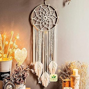 cotton macrame dream catcher type woven feather wall hanging handmade dreamcatcher boho tassels decoration home decor ornament craft gift leaf - 2