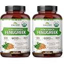 Zazzee USDA Organic Fenugreek 30:1 Extract, 6000 mg Strength, 120 Vegan Capsules, 4 Month Supply, Standardized and Concentrated 30X Extract, 100% Vegetarian, All-Natural and Non-GMO (Pack of 2)