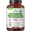 Zazzee USDA Organic Red Korean Panax Ginseng 20:1 Extract, 120 Capsules