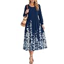 Zeagoo Fall Dresses for Women Long Sleeve Midi Dress Casual A Line Dresses 2026 Pleated Flare Dress with Pockets