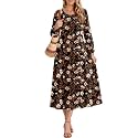 Zeagoo Fall Dresses for Women Long Sleeve Midi Dress Casual A Line Dresses 2026 Pleated Flare Dress with Pockets