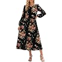 Zeagoo Fall Dresses for Women Long Sleeve Midi Dress Casual A Line Dresses 2026 Pleated Flare Dress with Pockets