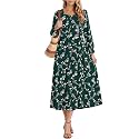 Zeagoo Fall Dresses for Women Long Sleeve Midi Dress Casual A Line Dresses 2026 Pleated Flare Dress with Pockets