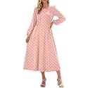 Zeagoo Fall Dresses for Women Long Sleeve Midi Dress Casual A Line Dresses 2026 Pleated Flare Dress with Pockets