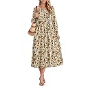 Zeagoo Fall Dresses for Women Long Sleeve Midi Dress Casual A Line Dresses 2026 Pleated Flare Dress with Pockets