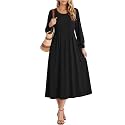 Zeagoo Fall Dresses for Women Long Sleeve Midi Dress Casual A Line Dresses 2026 Pleated Flare Dress with Pockets