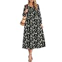 Zeagoo Fall Dresses for Women Long Sleeve Midi Dress Casual A Line Dresses 2026 Pleated Flare Dress with Pockets