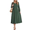 Zeagoo Fall Dresses for Women Long Sleeve Midi Dress Casual A Line Dresses 2026 Pleated Flare Dress with Pockets