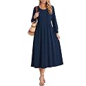 Zeagoo Fall Dresses for Women Long Sleeve Midi Dress Casual A Line Dresses 2026 Pleated Flare Dress with Pockets