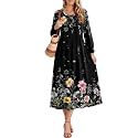 Zeagoo Fall Dresses for Women Long Sleeve Midi Dress Casual A Line Dresses 2026 Pleated Flare Dress with Pockets