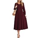 Zeagoo Fall Dresses for Women Long Sleeve Midi Dress Casual A Line Dresses 2026 Pleated Flare Dress with Pockets
