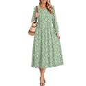 Zeagoo Fall Dresses for Women Long Sleeve Midi Dress Casual A Line Dresses 2026 Pleated Flare Dress with Pockets