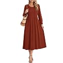 Zeagoo Fall Dresses for Women Long Sleeve Midi Dress Casual A Line Dresses 2026 Pleated Flare Dress with Pockets