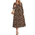 Zeagoo Fall Dresses for Women Long Sleeve Midi Dress Casual A Line Dresses 2026 Pleated Flare Dress with Pockets