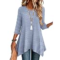 Zeagoo Womens Tops 3/4 Sleeve Loose Fit Dressy Tunics Plus Size Boho Shirts