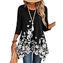 Zeagoo Womens Tops 3/4 Sleeve Loose Fit Dressy Tunics Plus Size Boho Shirts