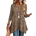 Zeagoo Womens Tops 3/4 Sleeve Loose Fit Dressy Tunics Plus Size Boho Shirts