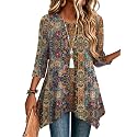 Zeagoo Womens Tops 3/4 Sleeve Loose Fit Dressy Tunics Plus Size Boho Shirts